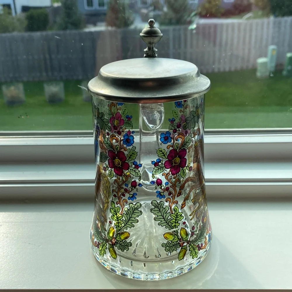 Colorful Vintage German Floral Glass Beer Stein! - Picture 8 of 9